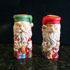 Vintage Set of 2 Santa Candle Holders